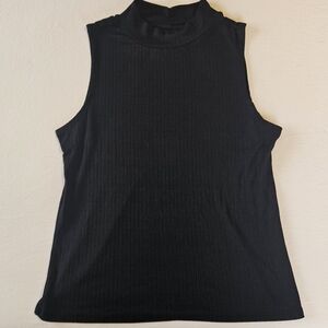 One Step Up Black Ribbed Mock Neck Sleeveless Tank